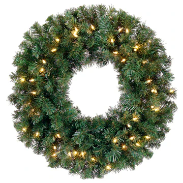 24" Artificial Windsor Pine Wreath, Pre-Lit -Green (Pack of 4)
