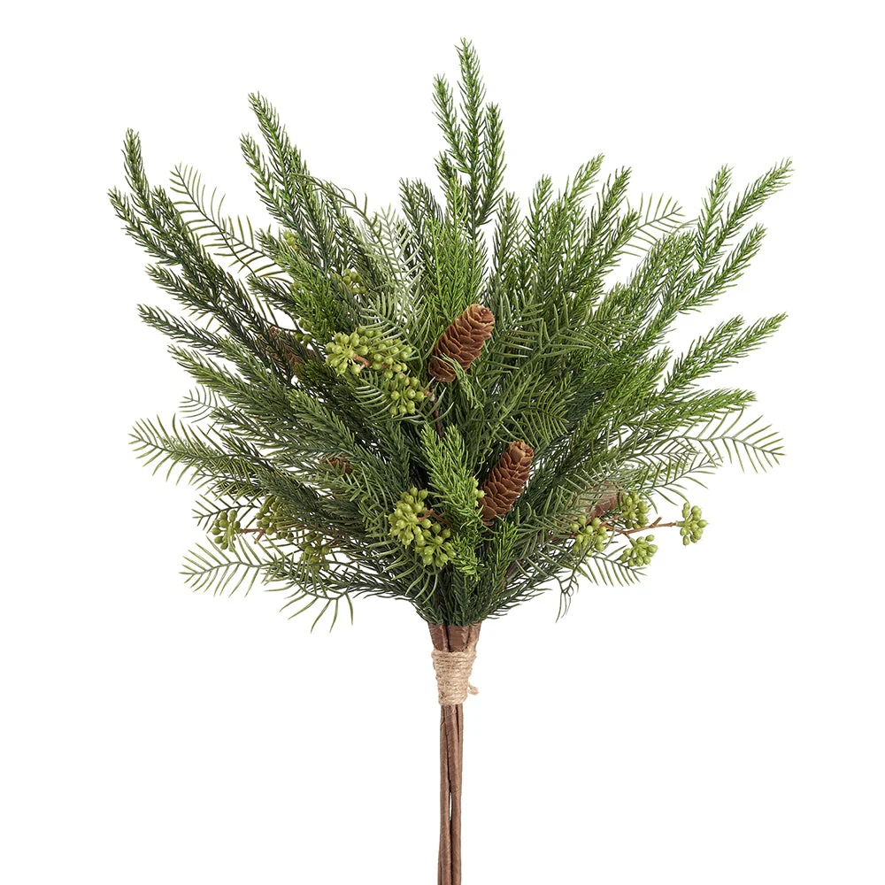 24" Berry, Pinecone & Pine Artificial Stem Bundle -Green/Brown (Pack of 6)