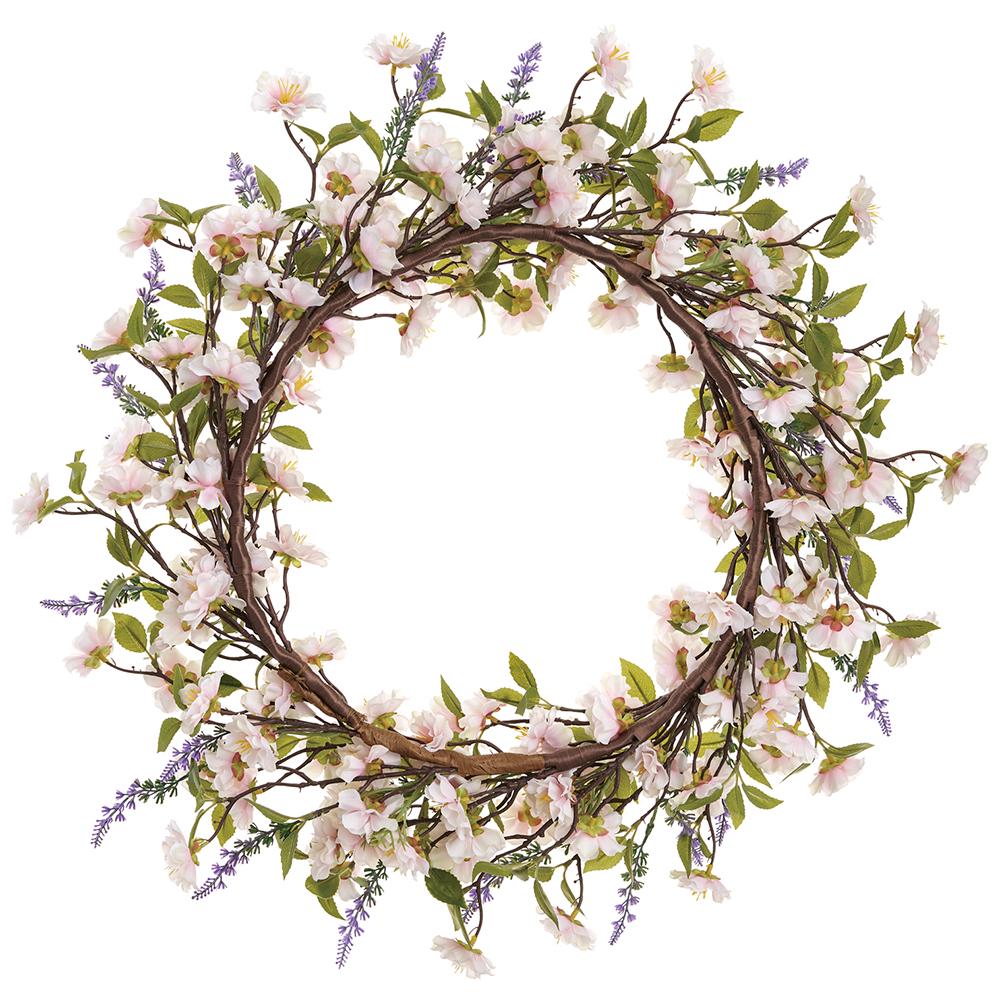 24" Cherry Blossom & Lavender Silk Flower Wreath -Pink/Lavender (Pack of 2) - Image 2