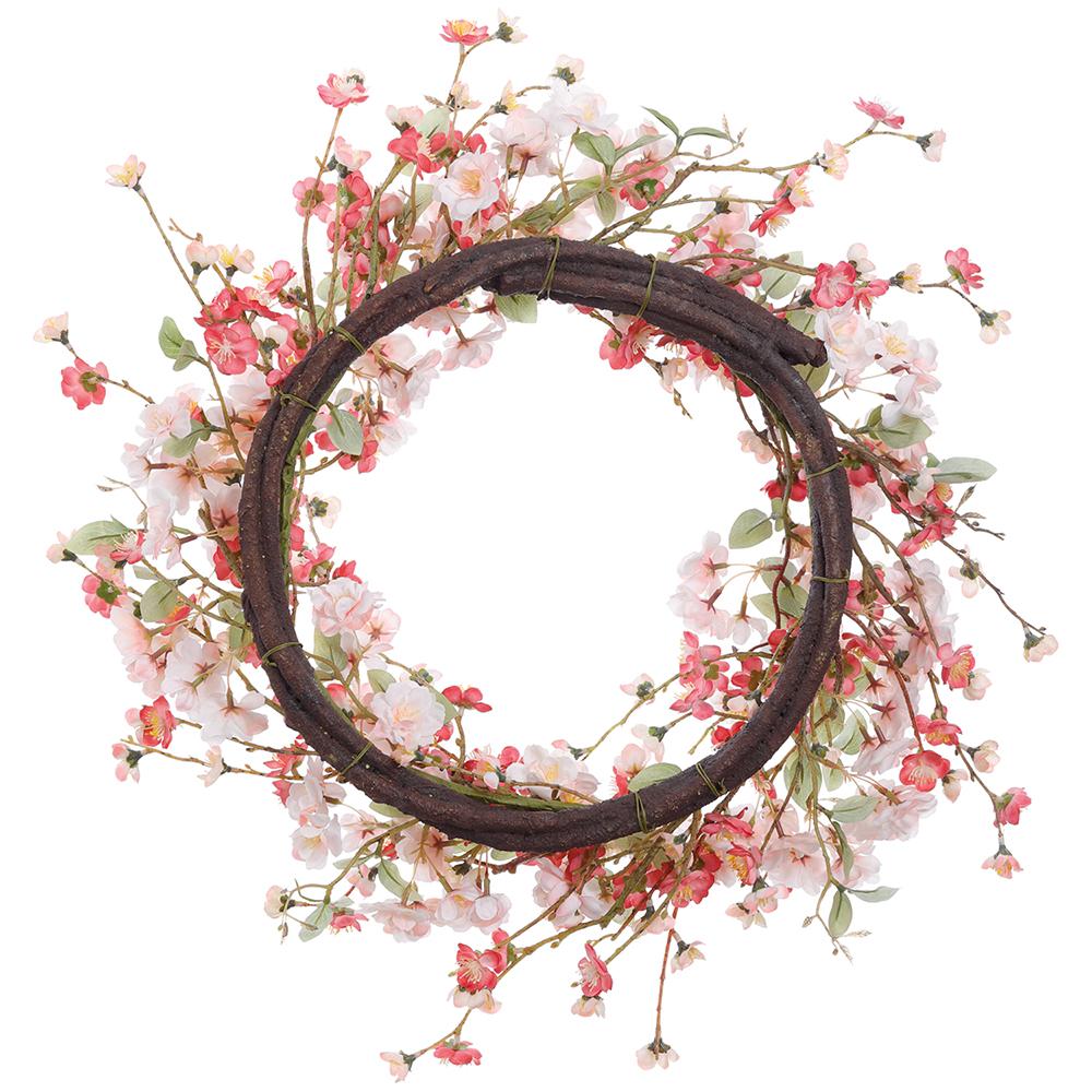 24" Cherry Blossom Silk Flower Wreath -Pink/Cream (Pack of 2) - Image 2