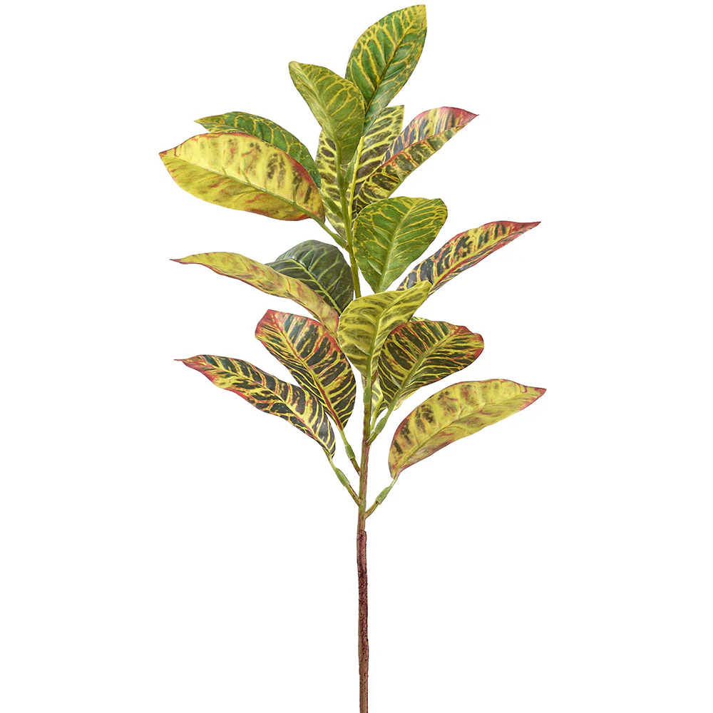 24" Croton Leaf Silk Stem -Green/Red (Pack of 12)