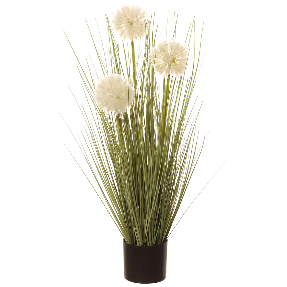 24" Dandelion & Grass Artificial Plant w/Plastic Pot -White/Green (Pack of 6)