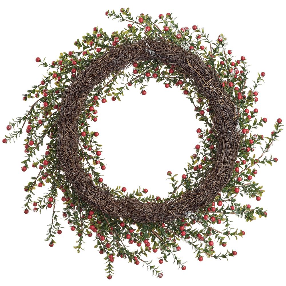 24" Flocked Artificial Berry Wreath -Red (Pack of 2) - Image 2