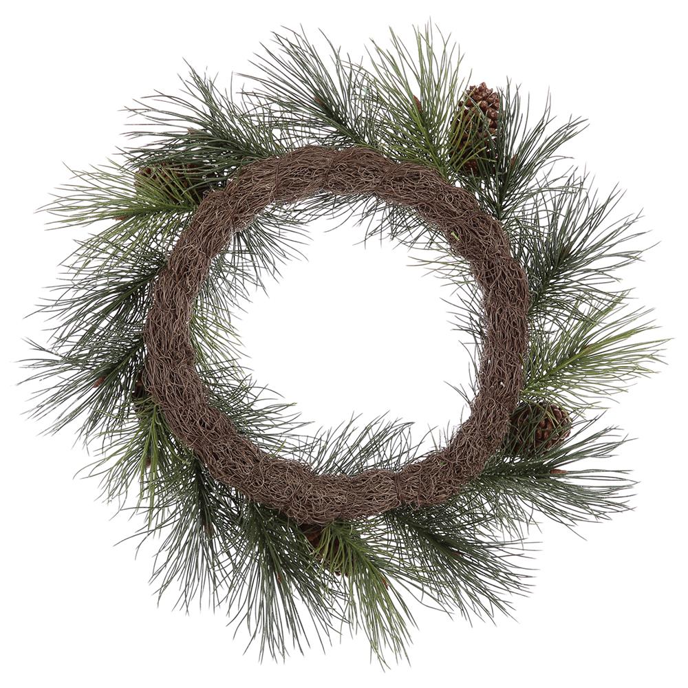 24" Flocked Artificial Long Needle Pine & Pinecone Wreath -Brown/Green (Pack of 2) - Image 2
