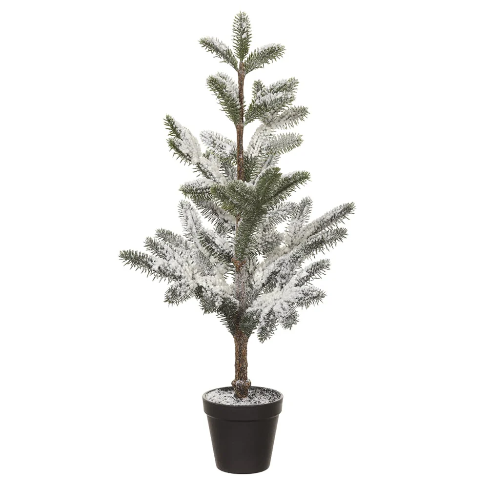 24" Flocked Artificial Pine Tree w/Pot -Green/White (Pack of 4)