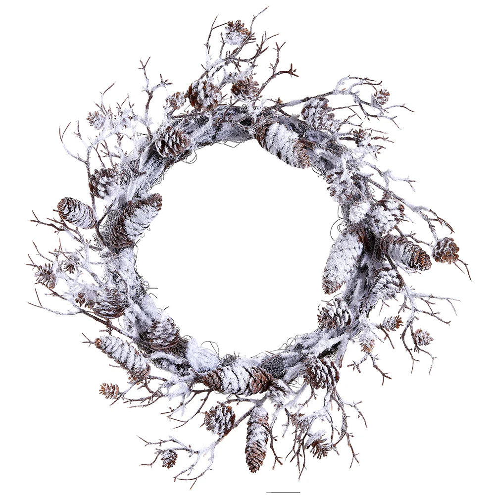 24" Flocked Artificial Plastic Pinecone & Twig Wreath -Brown/White (Pack of 2)
