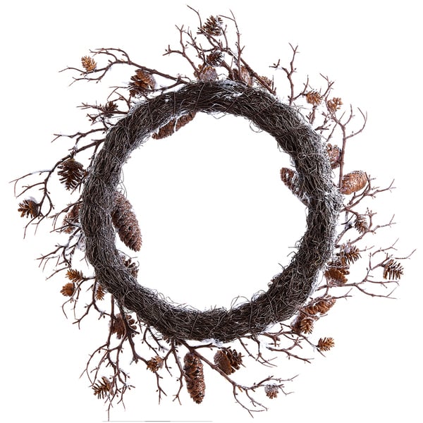 24" Flocked Artificial Plastic Pinecone & Twig Wreath -Brown/White (Pack of 2) - Image 2