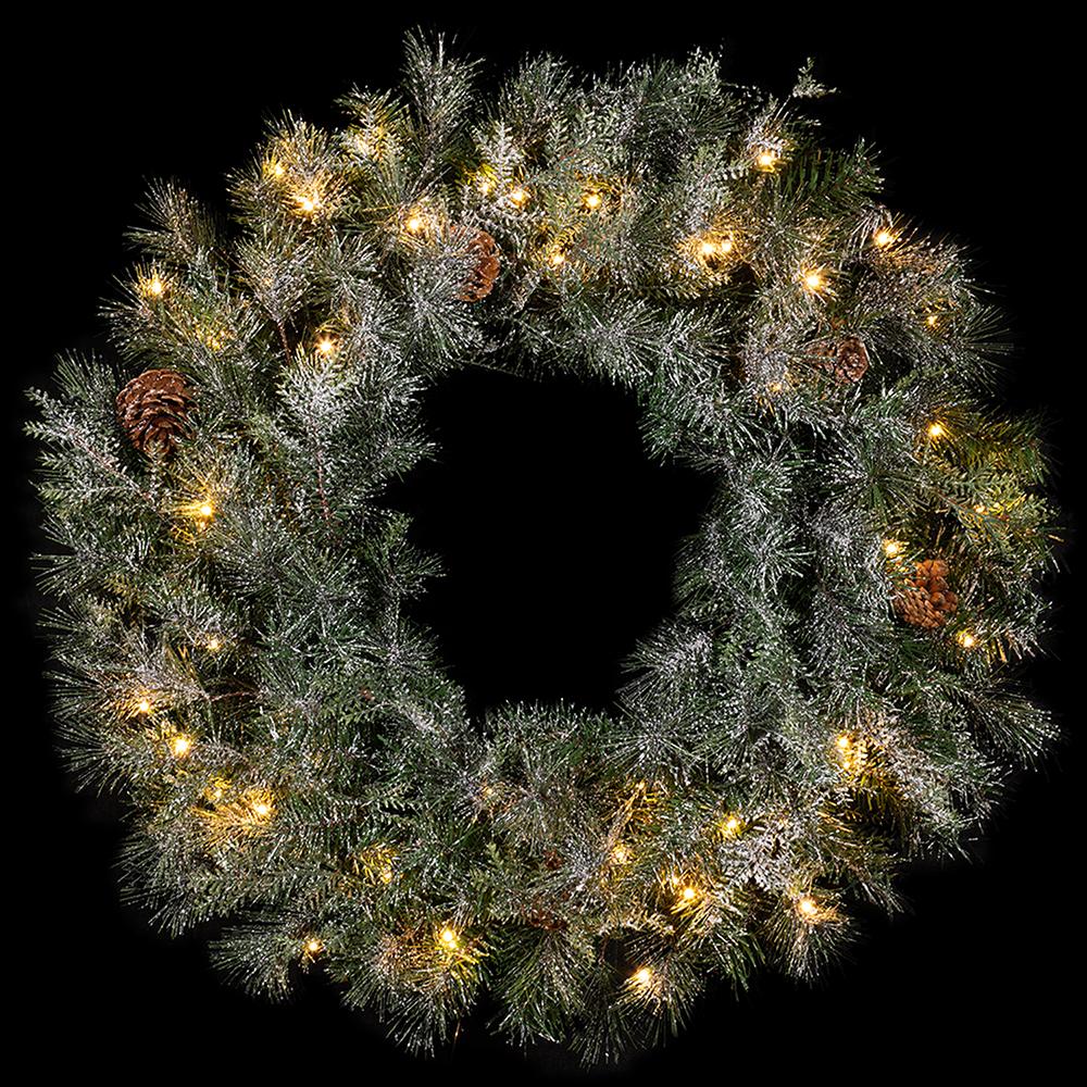 24" Flocked Pine Artificial Wreath, LED Pre-Lit (Multi-Mode) -Green (Pack of 2) - Image 2