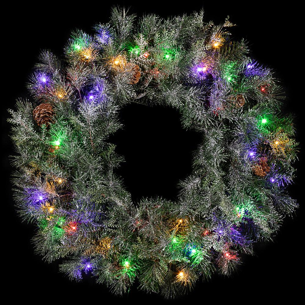24" Flocked Pine Artificial Wreath, LED Pre-Lit (Multi-Mode) -Green (Pack of 2) - Image 3
