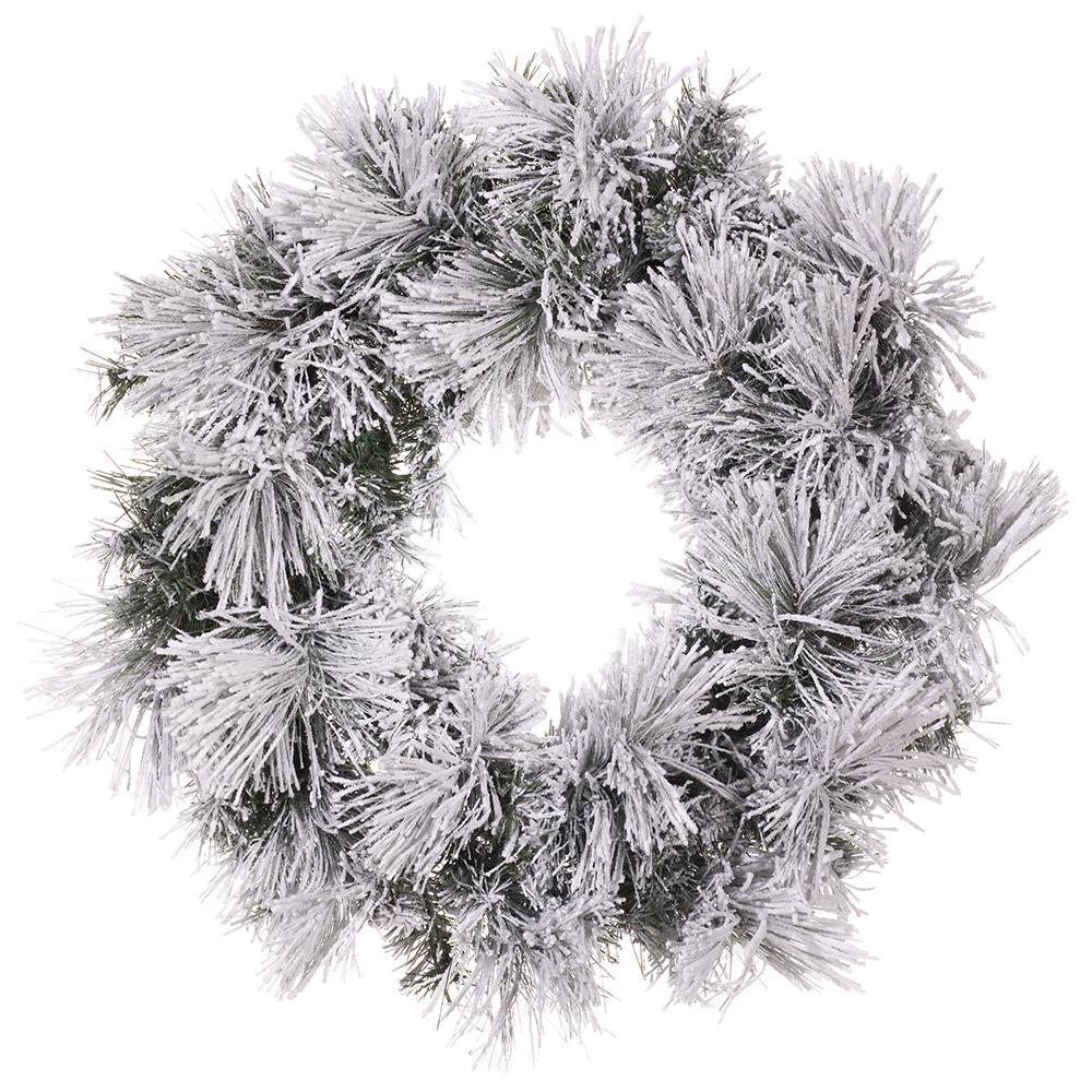 24" Flocked Pine Artificial Wreath, LED Pre-Lit (Multi-Mode) -Green/Snow (Pack of 2) - Image 4