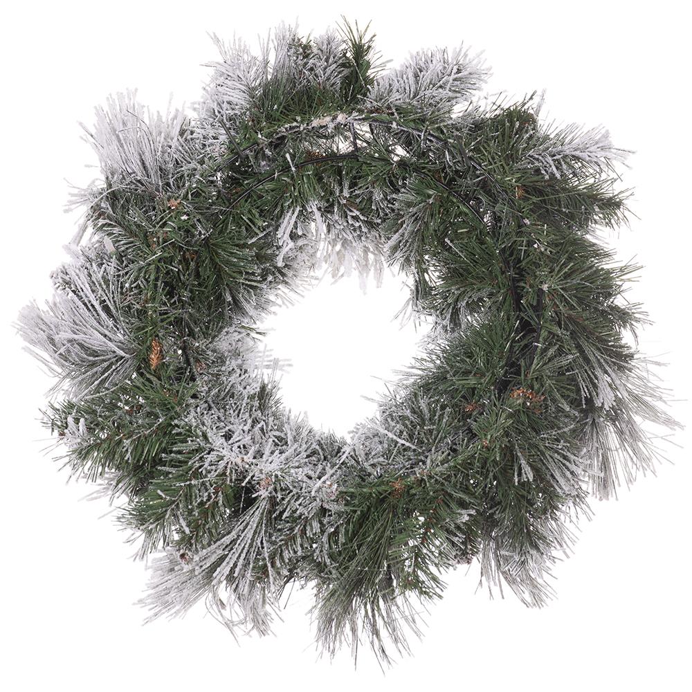 24" Flocked Pine Artificial Wreath, LED Pre-Lit (Multi-Mode) -Green/Snow (Pack of 2) - Image 5