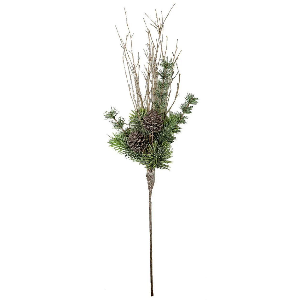 24" Frosted & Glittered Artificial Mixed Pine & Pinecone Stem -Green/White (Pack of 12)