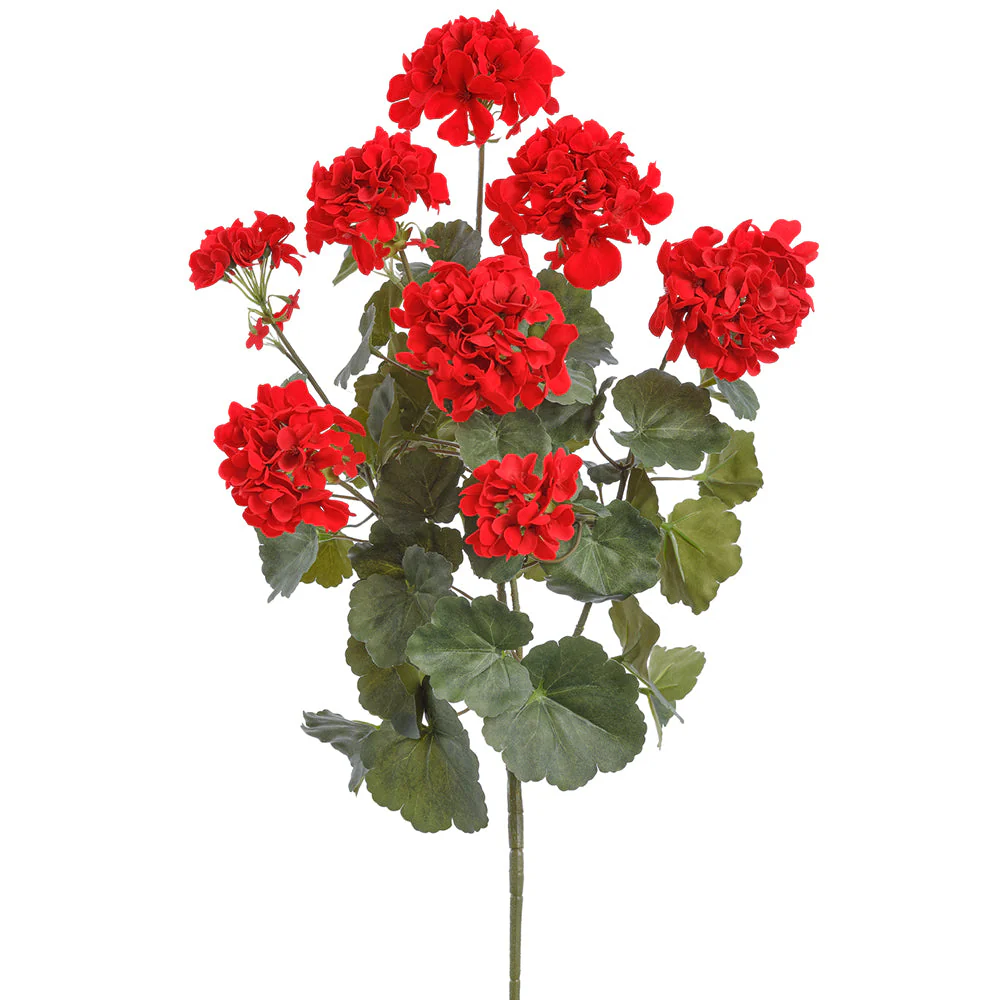 24" Geranium Silk Flower Bush -Red (Pack of 12)