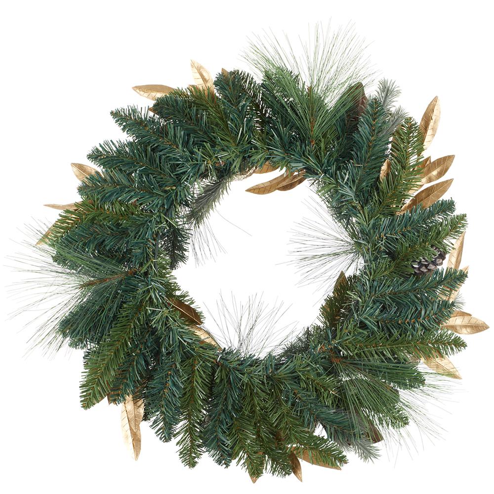 24" Glittered Artificial Apple, Pomegranate & Pinecone Wreath -Gold/Green - Image 2