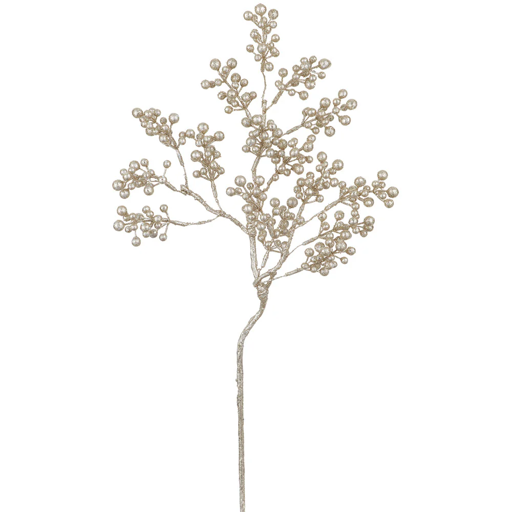 24" Glittered Artificial Berry Stem -Gold (Pack of 12)
