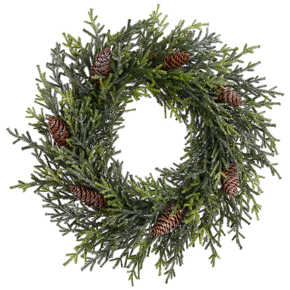 24" Glittered Artificial Pinecone & Pine Wreath -Green/Brown (Pack of 2)