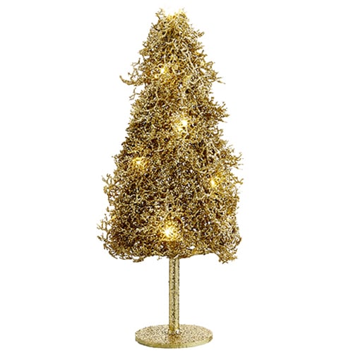 24" Glittered Plastic Twig Tree w/Lights -Gold (Pack of 2)