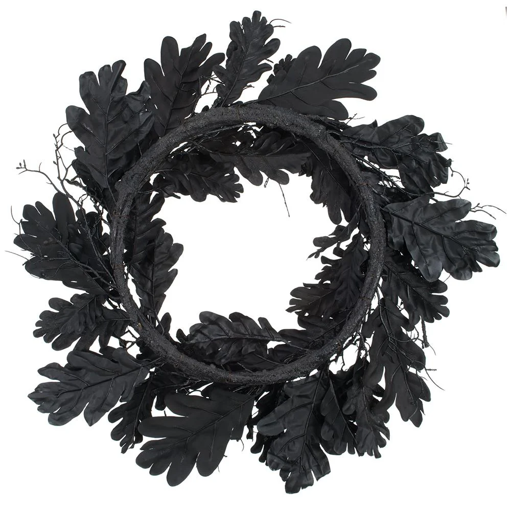 24" Halloween Oak Leaf Silk Wreath -Black (Pack of 2) - Image 2