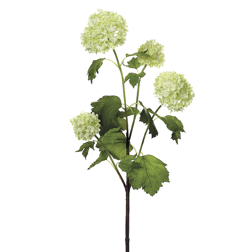 24" Hand-Wrapped Silk Snowball Flower Spray -Cream/Green (Pack of 12)