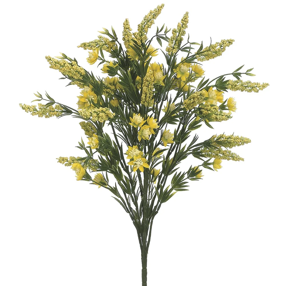 24" Heather & Wild Flower Mixed Silk Flower Bush -Yellow (Pack of 12)