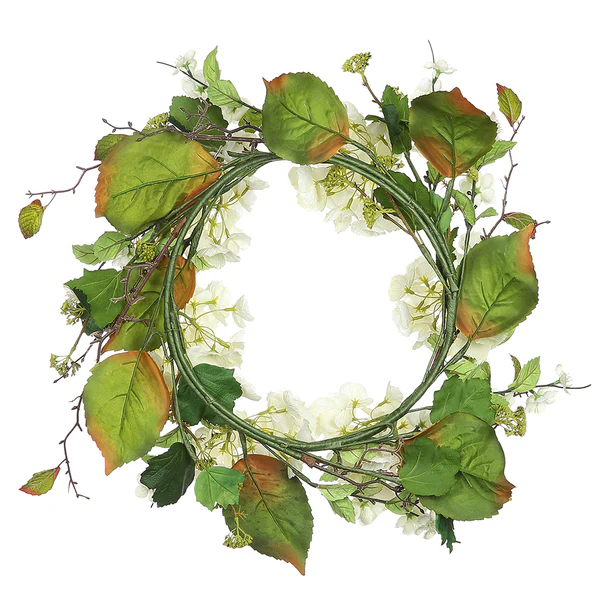 24" Hydrangea & Blossom Silk Flower Wreath -Cream/Green (Pack of 2) - Image 2