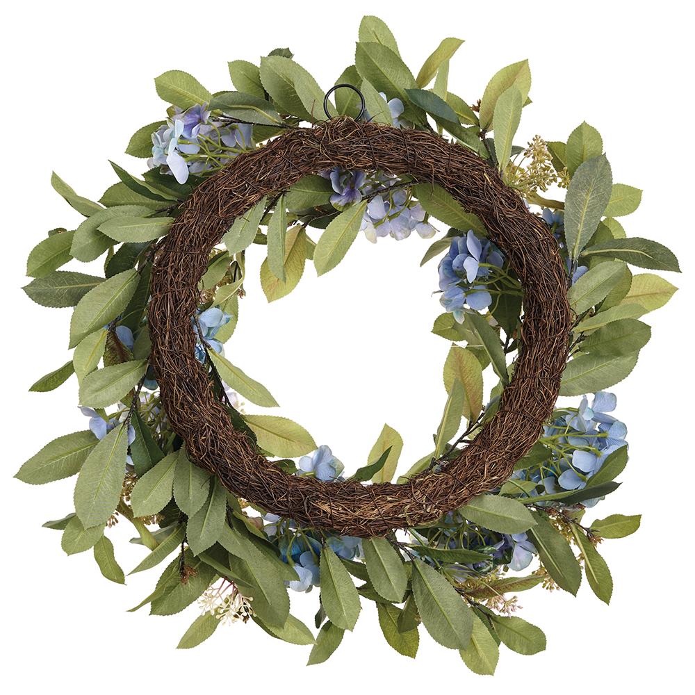 24" Hydrangea & Queen Anne's Lace Silk Flower Wreath -Blue/Green (Pack of 2) - Image 2