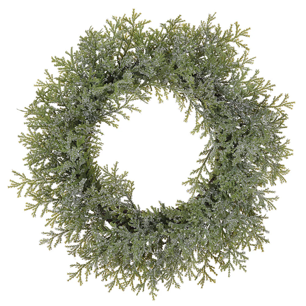 24" Iced Artificial Cedar Wreath -Green/Clear (Pack of 2)
