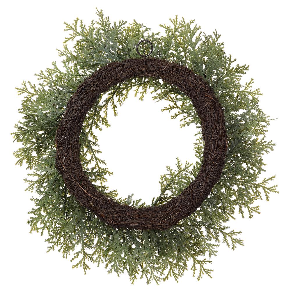 24" Iced Artificial Cedar Wreath -Green/Clear (Pack of 2) - Image 2