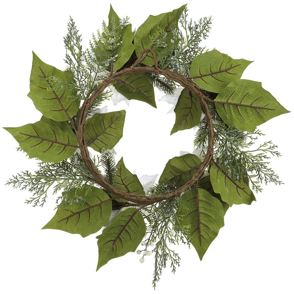24" Iced Artificial Poinsettia Flower, Berry, Pinecone & Pine Wreath -White (Pack of 2) - Image 2