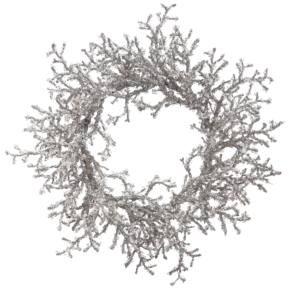 24" Iced & Glittered Artificial Plastic Twig Wreath -Silver (Pack of 2)