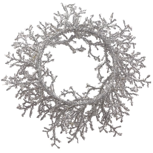 24" Iced & Glittered Artificial Plastic Twig Wreath -Silver (Pack of 2) - Image 2