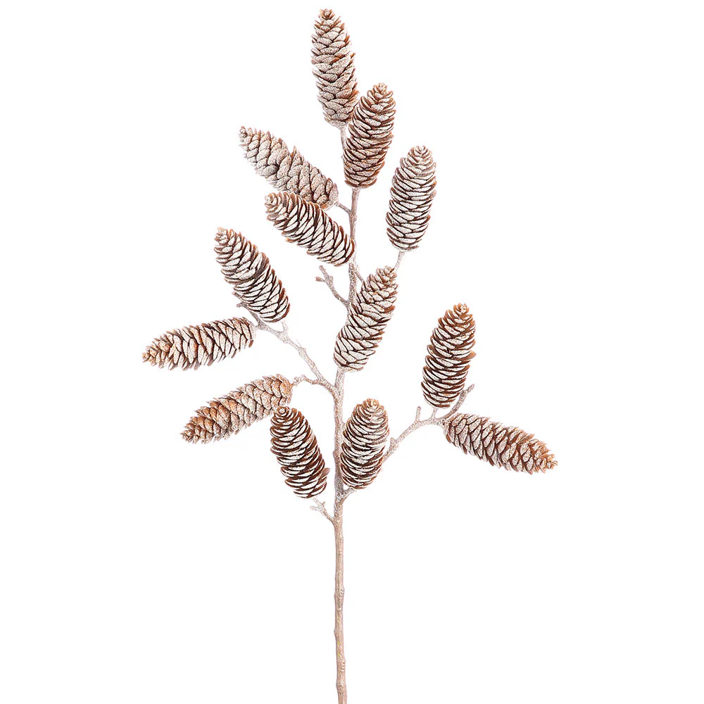 24" Iced Plastic Faux Pinecone Stem -Brown (Pack of 12)