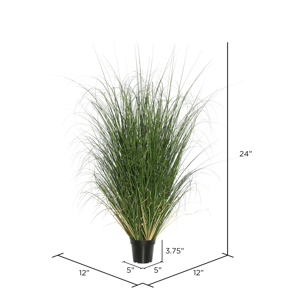 24" IFR PVC Curled Grass Artificial Plant w/Pot -Green - Image 3