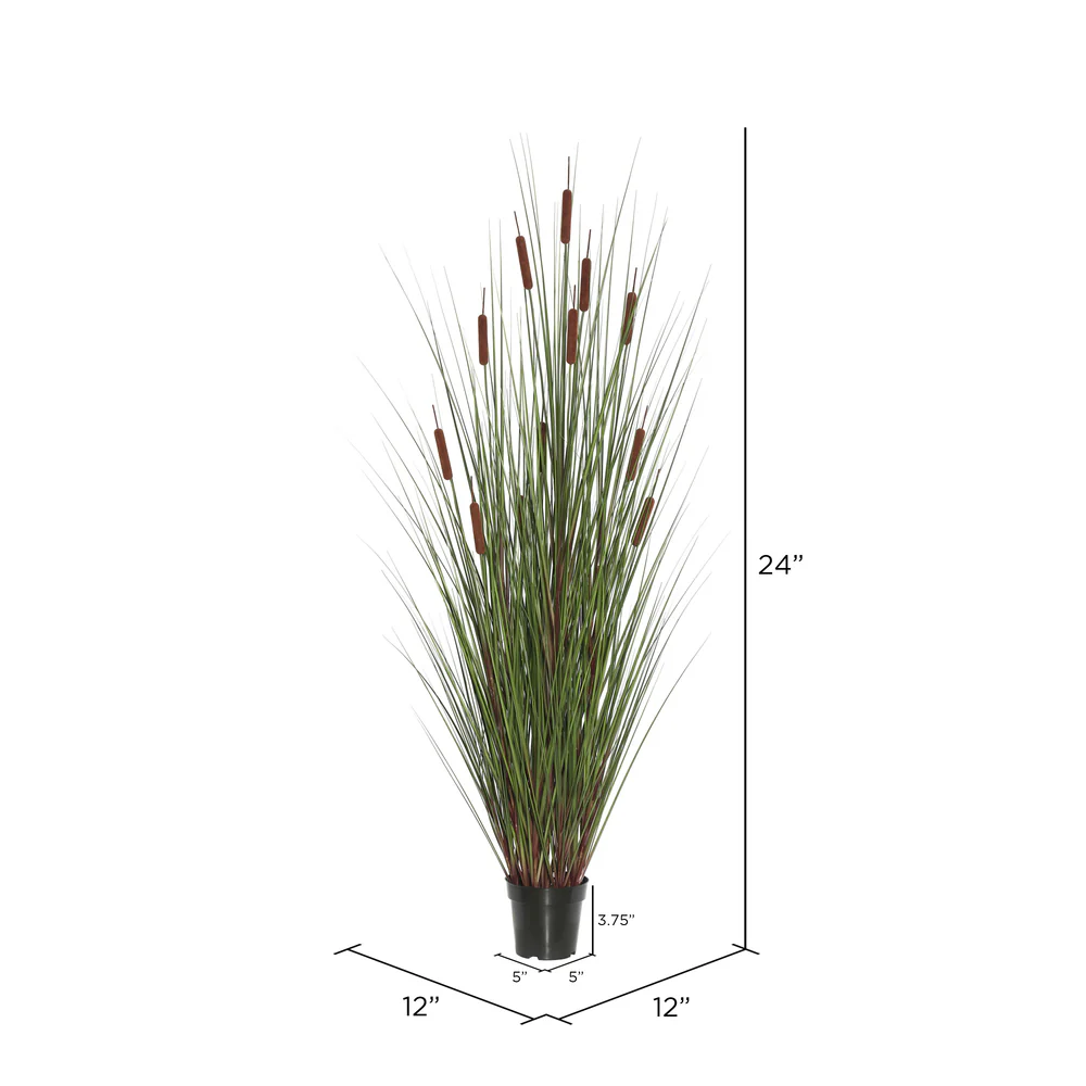 24" IFR PVC Grass & Cattail Artificial Plant w/Pot -Green/Brown - Image 4