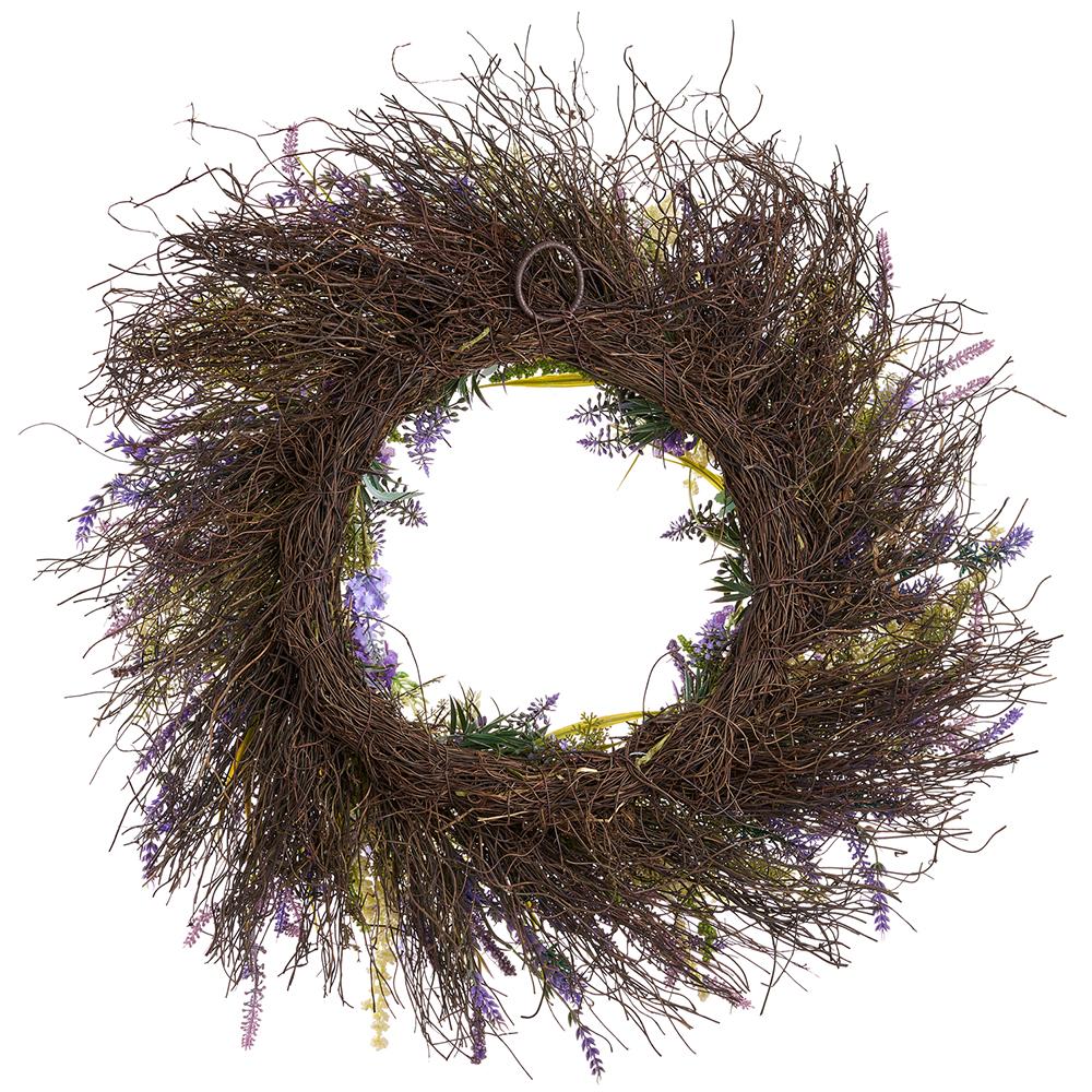 24" Lilac, Lavender & Fern Leaf Silk Flower Wreath -Purple/Lavender (Pack of 4) - Image 2