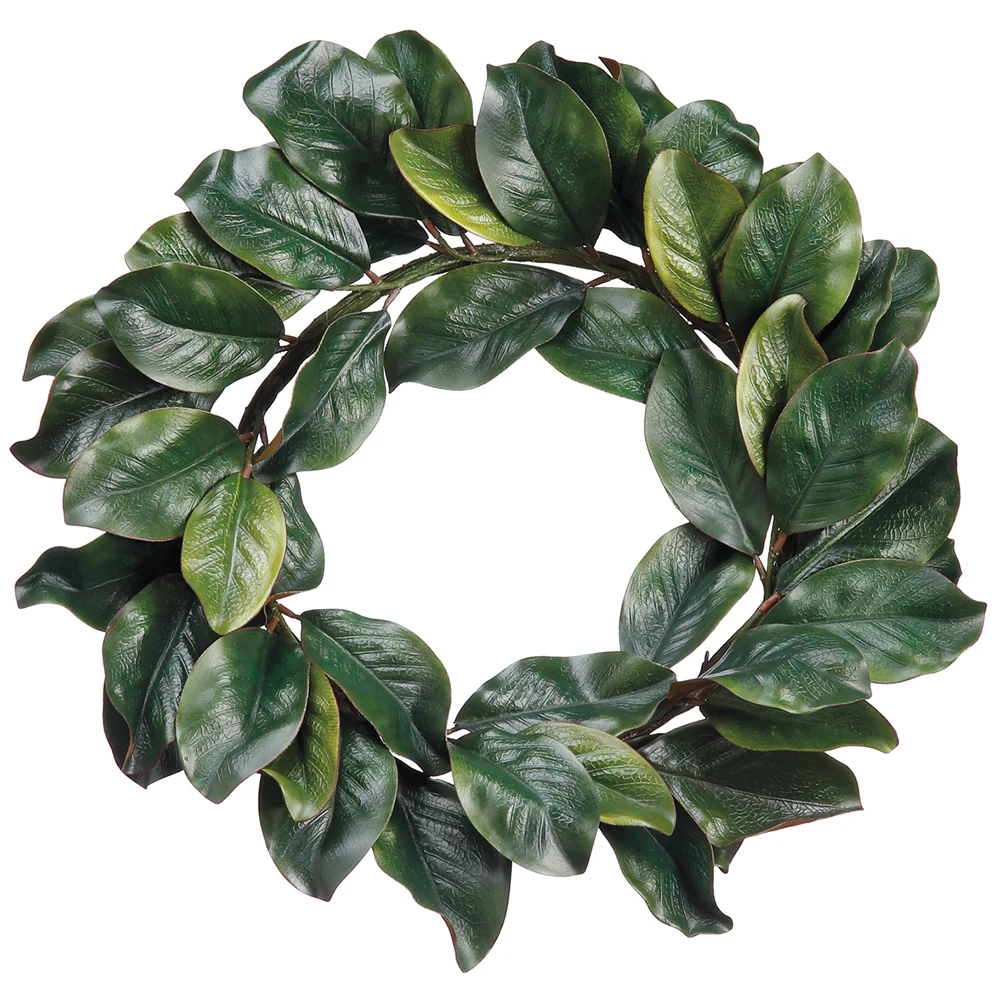 24" Magnolia Leaf Silk Wreath -Green (Pack of 2)