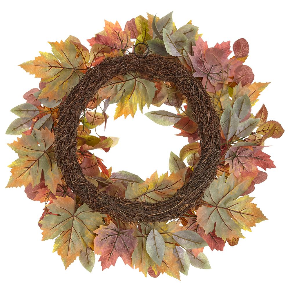 24" Maple & Eucalyptus Leaf Silk Wreath -Fall (Pack of 4) - Image 2