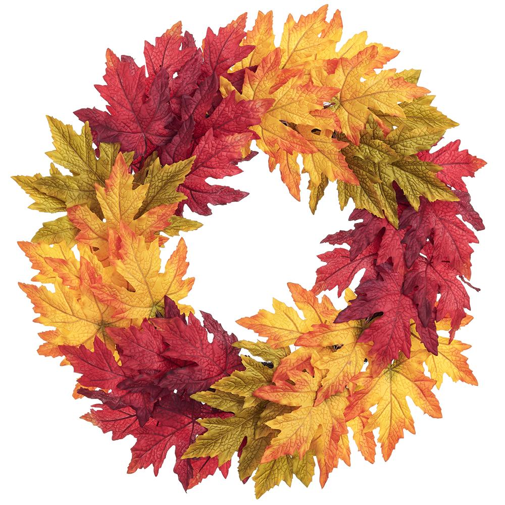 24" Maple Leaf Artificial Wreath, LED Pre-Lit -Fall - Image 3