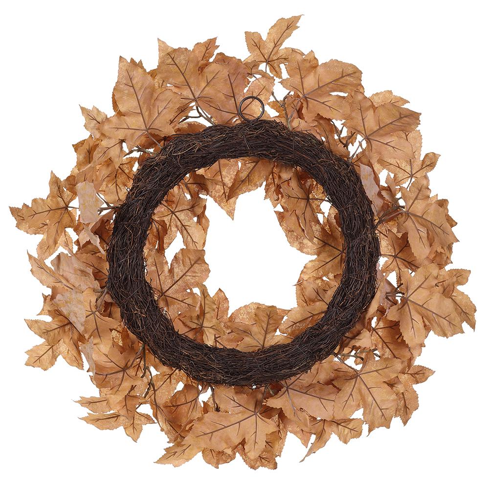 24" Maple Leaf Artificial Wreath -Tan (Pack of 2) - Image 2