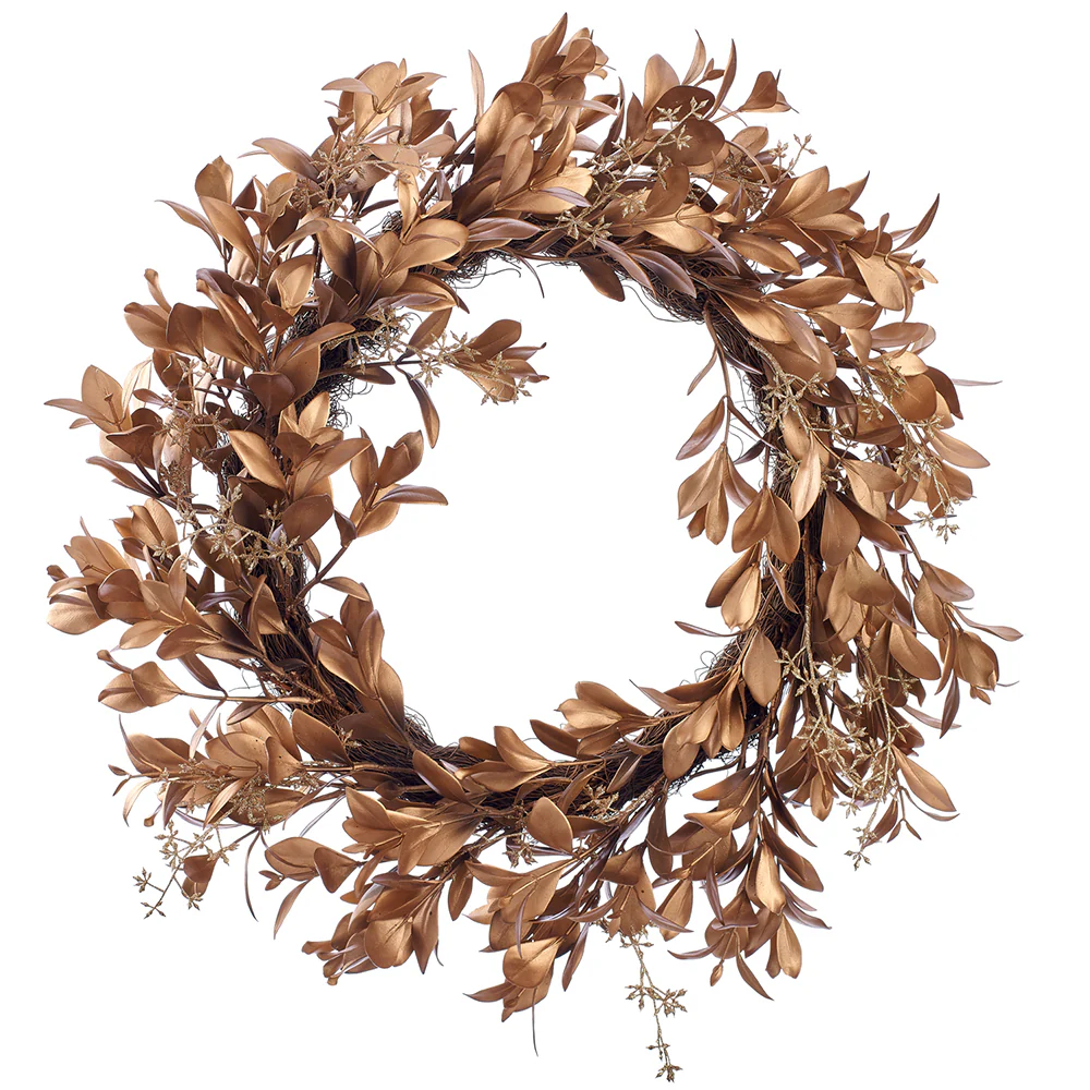 24" Metallic Artificial Magnolia Leaf Wreath -Gold (Pack of 2)