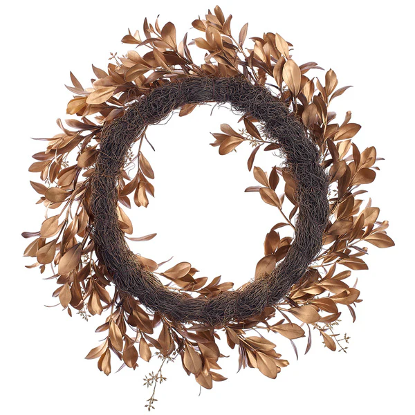 24" Metallic Artificial Magnolia Leaf Wreath -Gold (Pack of 2) - Image 2