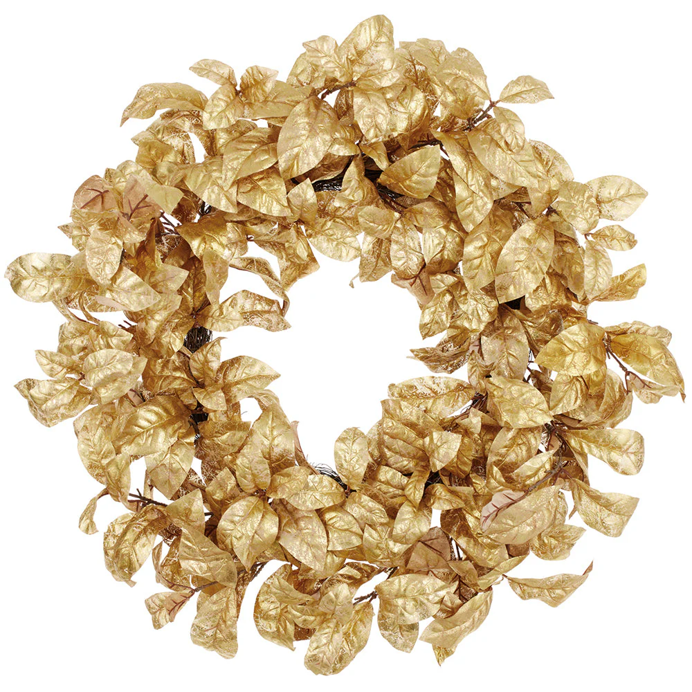 24" Metallic Artificial Magnolia Leaf Wreath -Gold (Pack of 4)