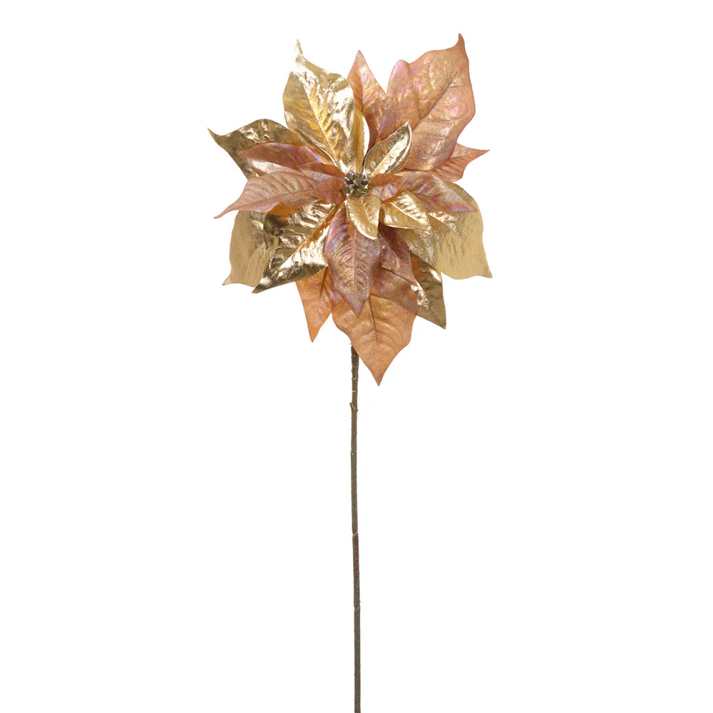 24" Metallic Artificial Poinsettia Flower Stem -Rose Gold (Pack of 12)