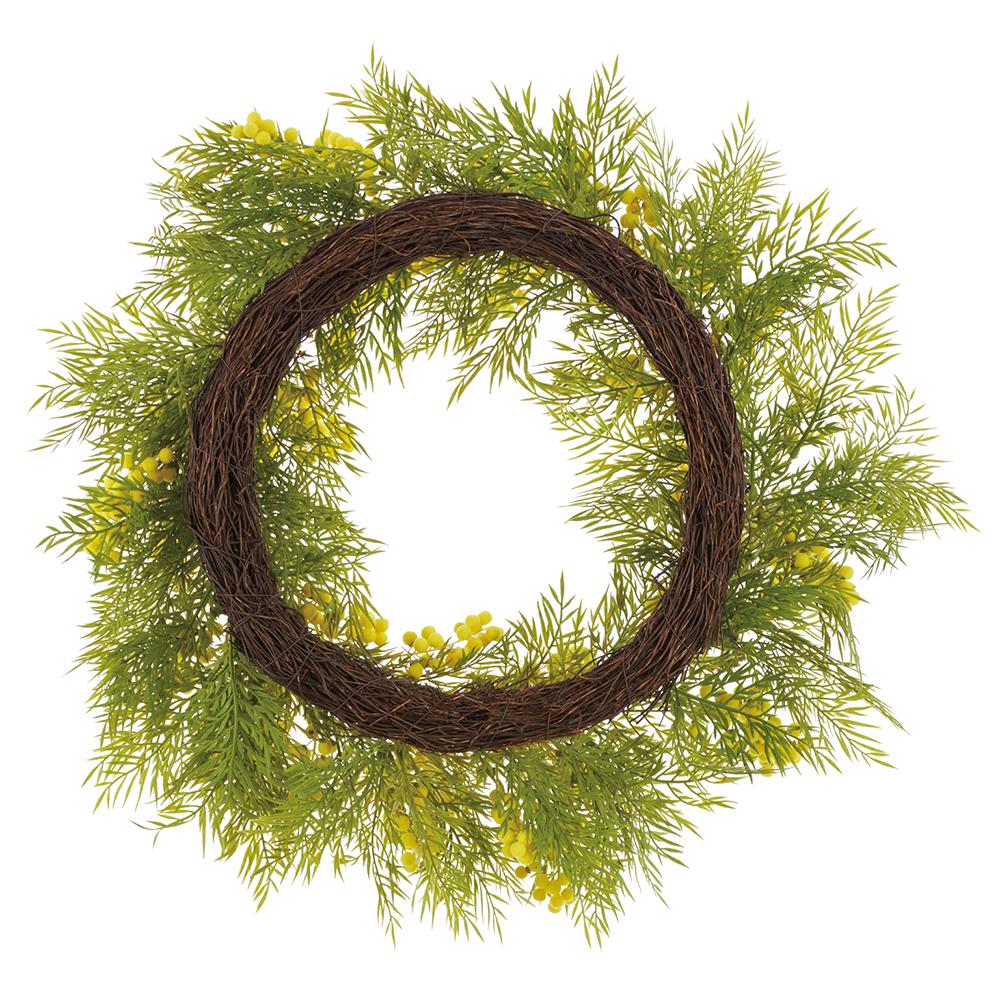 24" Mimosa Flower Artificial Wreath -Yellow (Pack of 6) - Image 2