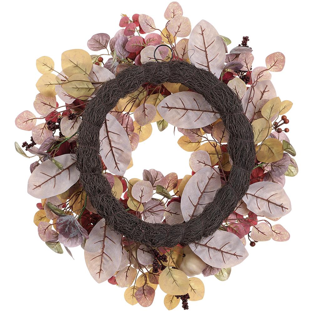 24" Mixed Peony Flower, Pumpkin & Berry Artificial Wreath -Mixed Colors (Pack of 4) - Image 2