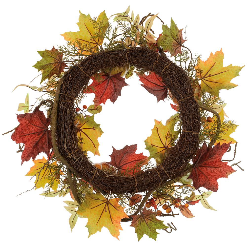 24" Mixed Pumpkin, Berry & Maple Leaf Artificial Wreath -Orange/Burgundy - Image 2