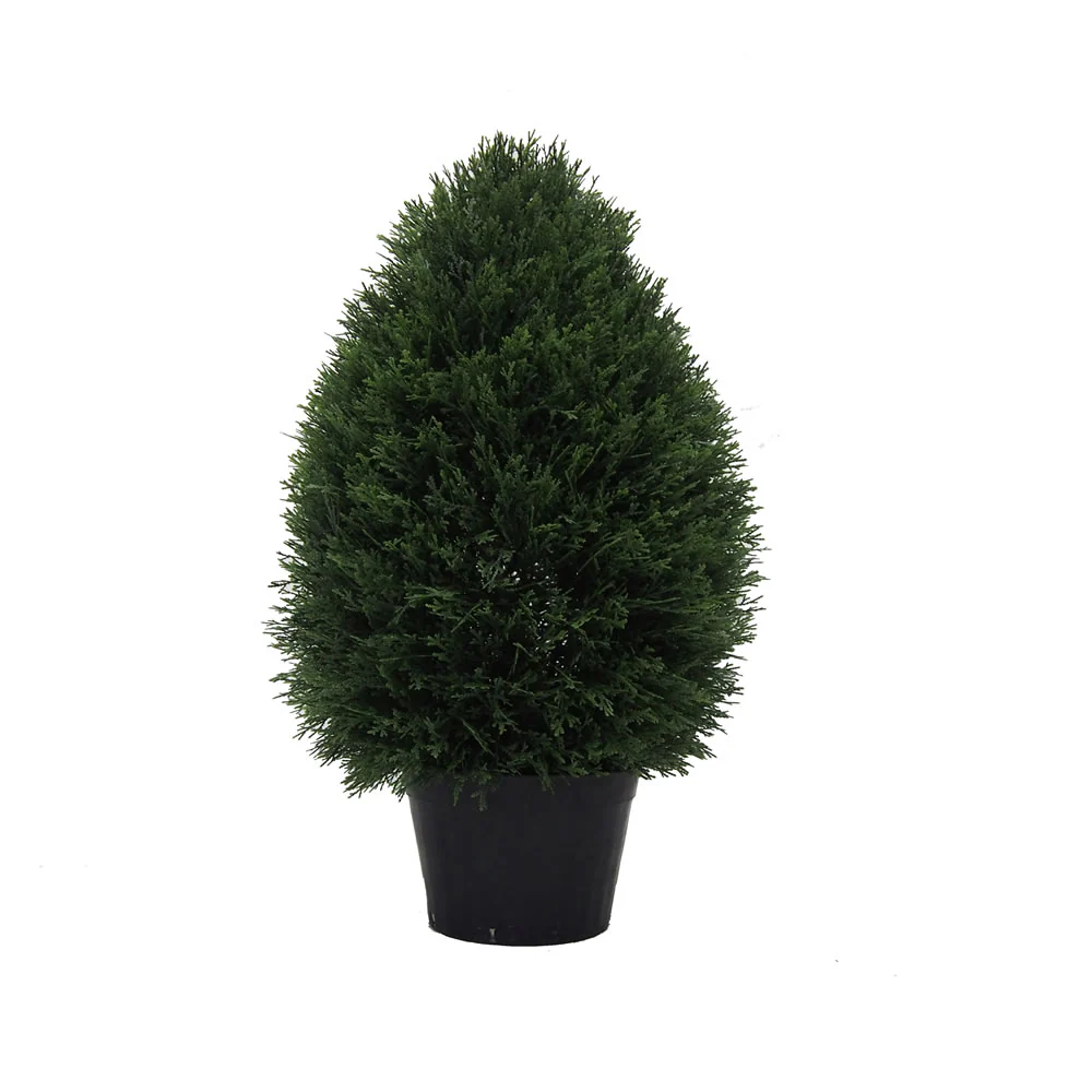 24" Outdoor UV-Resistant Artificial Cedar Teardrop-Shaped Topiary w/Pot -Green