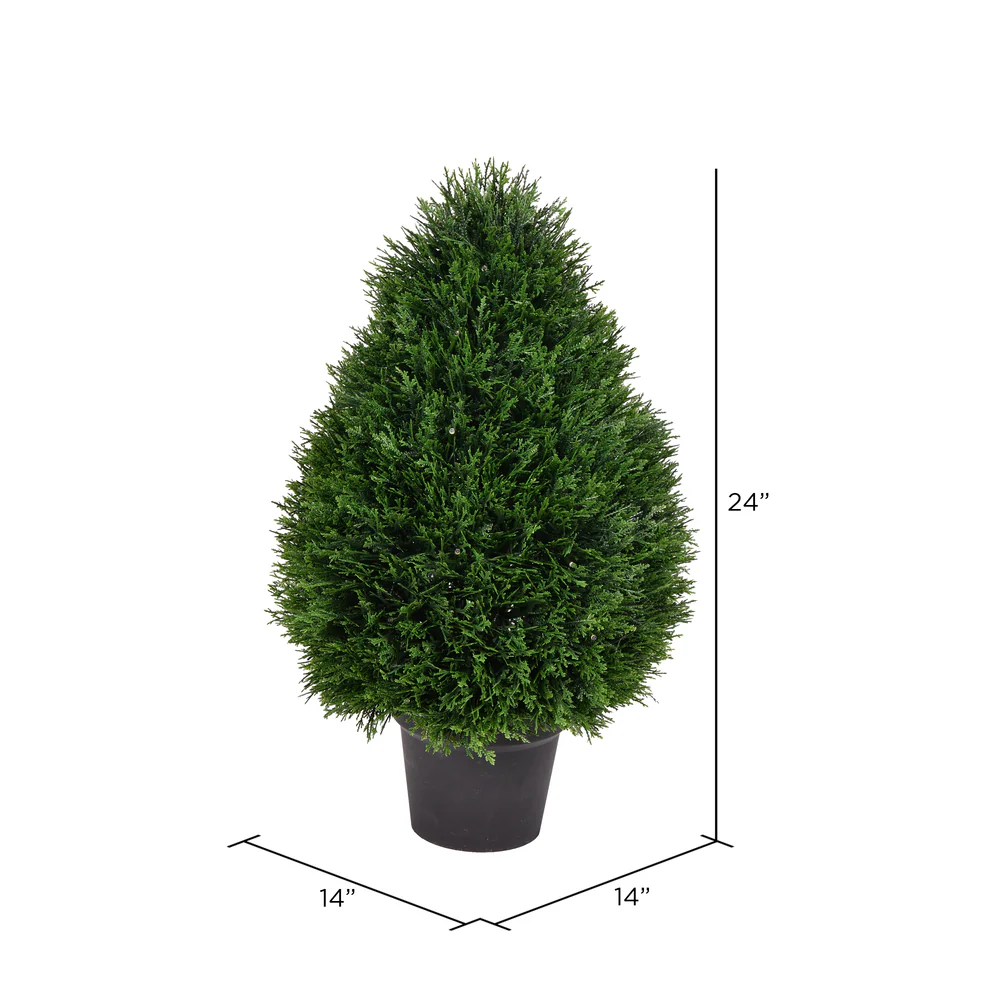 24" Outdoor UV-Resistant Artificial Cedar Teardrop-Shaped Topiary w/Pot -Green - Image 3