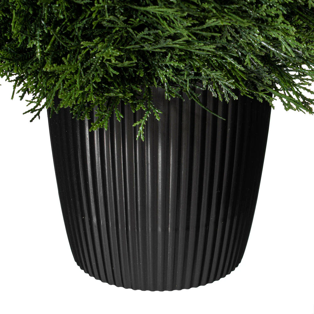24" Outdoor UV-Resistant Artificial Cedar Teardrop-Shaped Topiary w/Pot -Green - Image 6