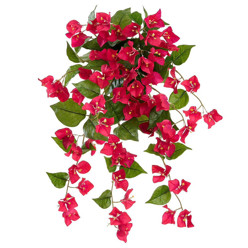 24" Outdoor UV-Resistant Artificial Hanging Bougainvillea Flower Bush -Beauty (Pack of 6)